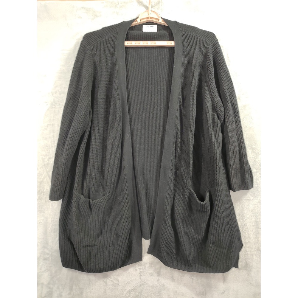 Old Navy Womens 2X Black Ribbed Knit Open Front Cardigan Pockets Cotton Blend